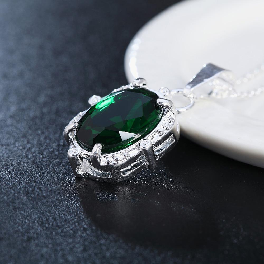 925 Sterling Silver Emerald Clear Lotus Pendant Necklace  Wedding Zircon Jewelry