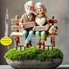 2D Romantic Grandparents on Bench Garden Stake Decor for Lawn Planter Patio, Ideal Festival & Elderly Gift, Perfect Garden Ornament