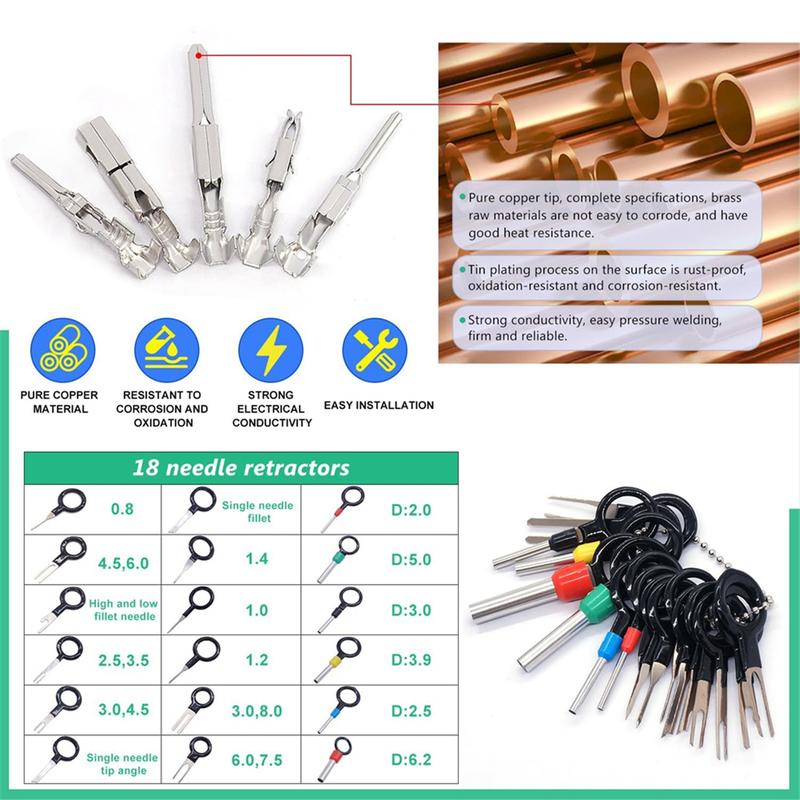 755Pcs Car Electrical Wire Terminal Pins Connector Kit 1/1.5/1.8/2.2/2.8/3.5mm 21Type Connector Pins Terminal Auto
