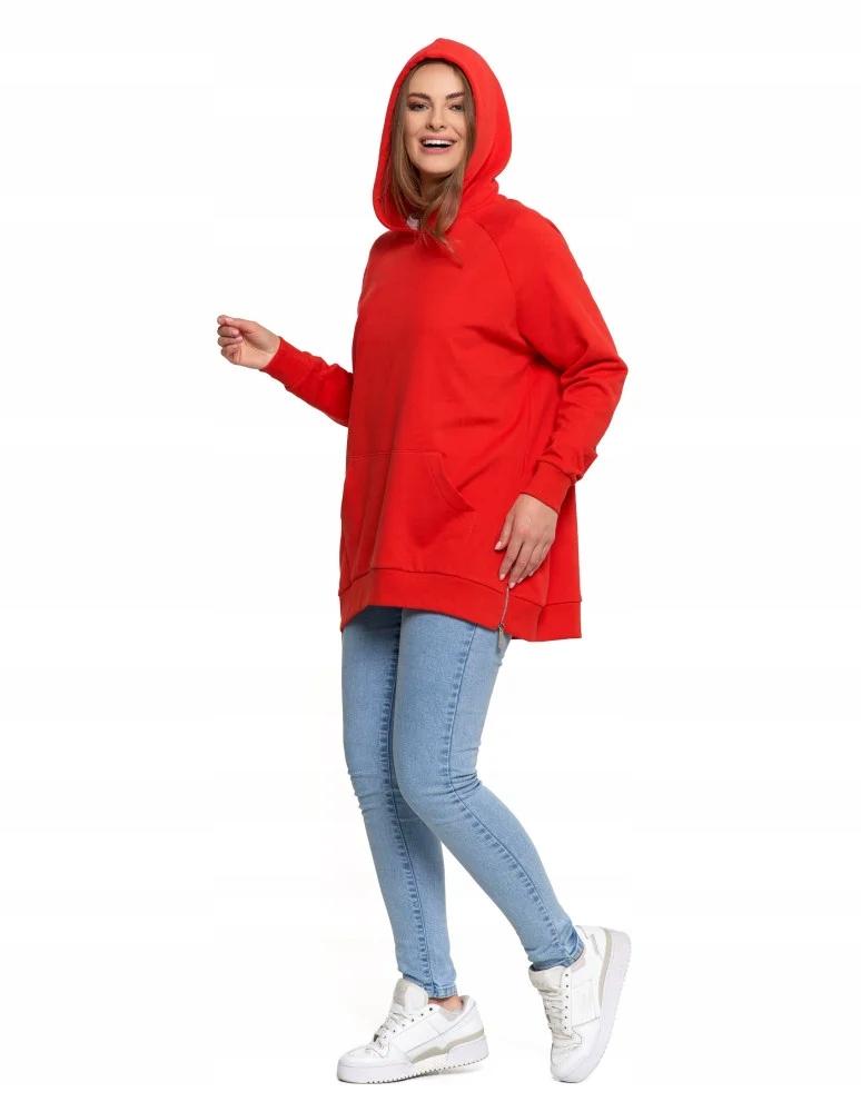Women's Sweatshirt with Hood Cotton Fashionable Oversize Soft MORAJ M RED