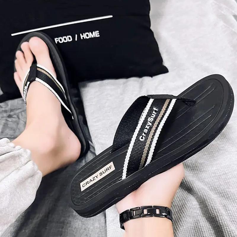 New Summer Men's Flip-flops Size 40-45 Simple Versatile Mixed Color Striped Slippers Outdoor Non-slip Comfortable Male Sandals