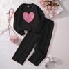 2025 Autumn/Winter Girls' Heart Print Hoodie & Wide Leg Pants Set
