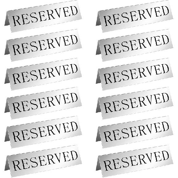 Peryiter 12 Pcs Table Top Reserved Sign Metal Reserved Table Tent Signs Double Sided Guest Reservation Seat Indicators for Wedding Restaurant Family