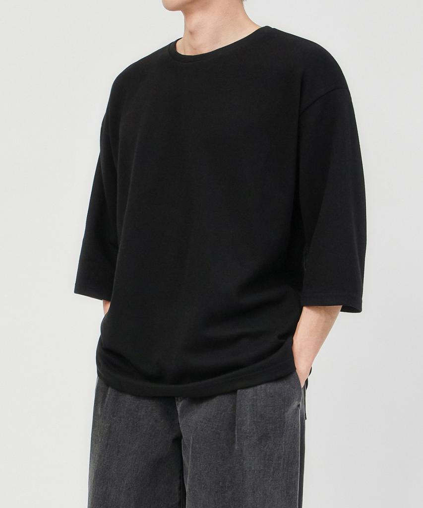TOPBOY T-shirt Oversize a Girocollo Manica 3/4 Double-Sided Nera