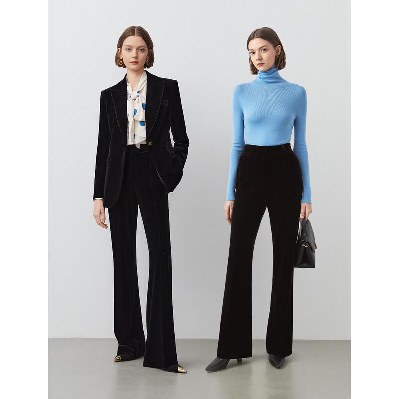 LANGZI Women's Retro High-Waist Straight-Leg Velvet Pants