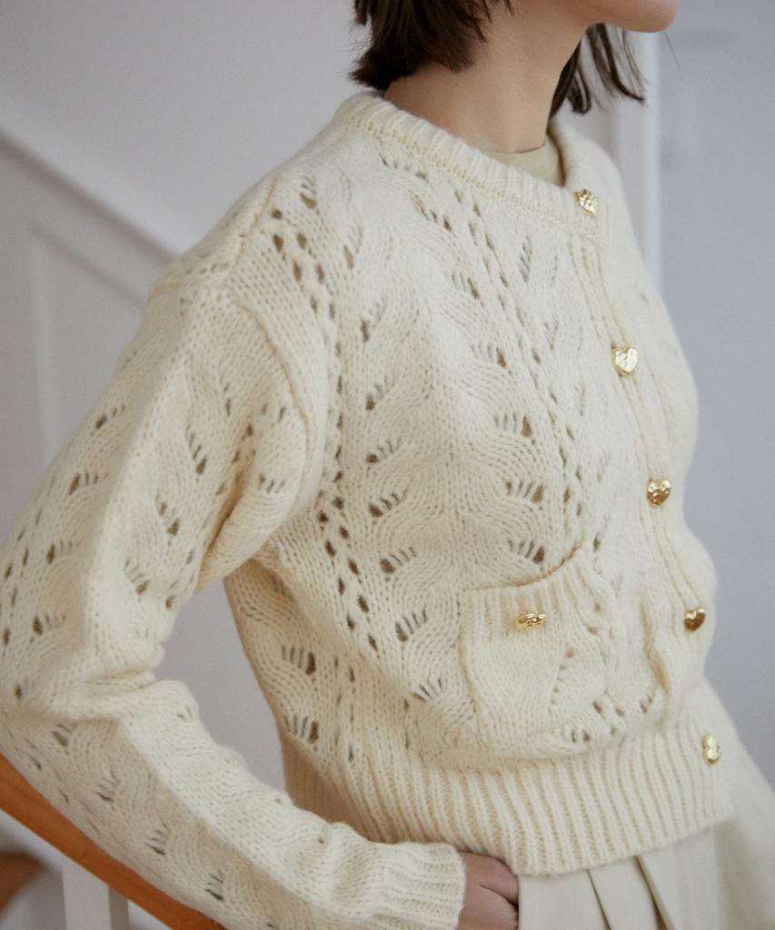 Wioe Heart Button Crochet Cardigan_Ivory