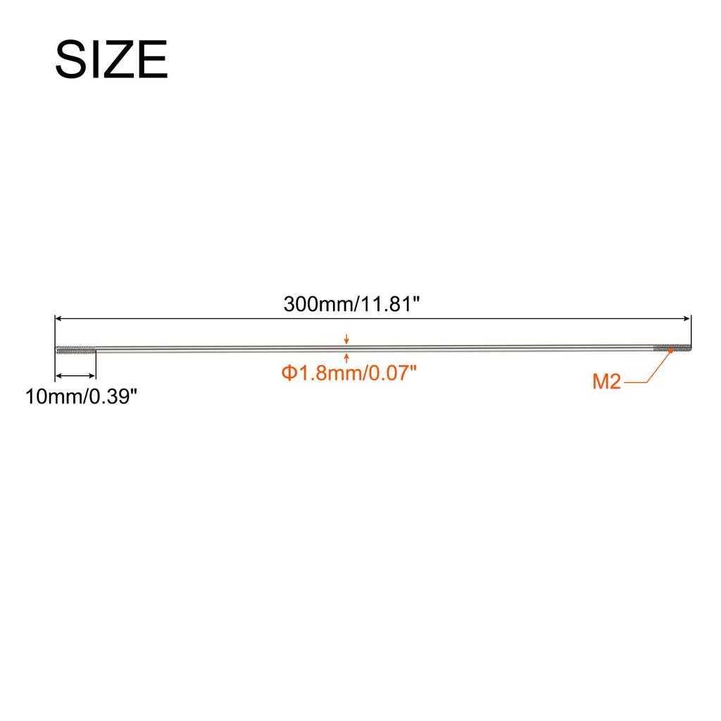 Uxcell Push Rod Connectors, Double-Ended Threaded Rods, 304 Stainless Steel, M2x300mm, for DIY RC Car, Boat, Vehicle, Airplane, Helicopter Models &