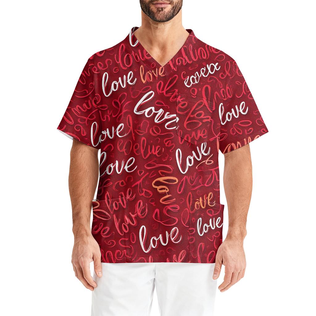 Men's Casual Short,Sleeved V,Neck Printed Front Pocket Top