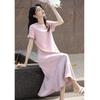 Women's French Style Round Neck Spliced Maxi Dress