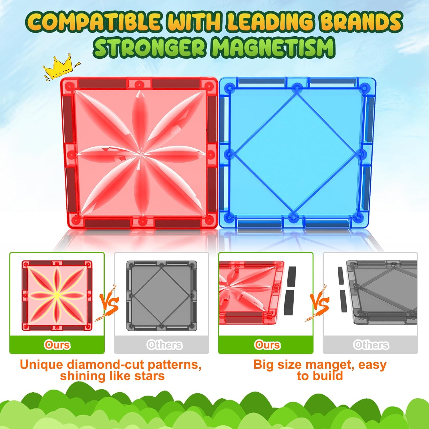 Diamond Magnetic Tiles Kids Toys for Toddlers STEM Magnetic Blocks Building Toys Preschool Sensory Montessori Learning for 3+ Year Old Boys Girls