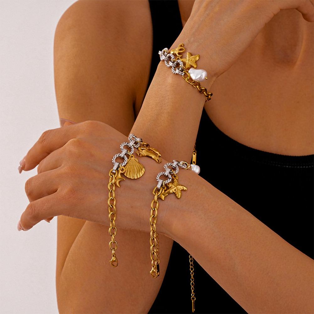 Beach Sea Series Starfish Steel Bracelet Ocean Animal/Flower Starfish Hand Chain  Girls Couple