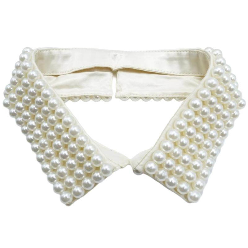 Elegant Imitation Pearls Embellished Detachable Faux Collar for Women Fashionable Beaded Bib Choker Necklace Accessory