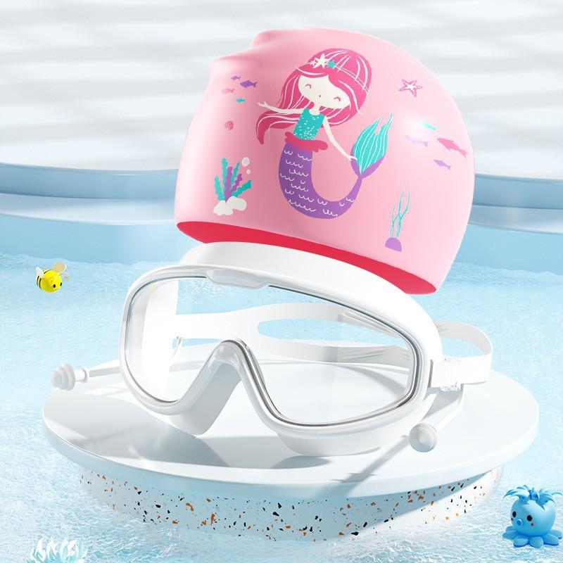 Children s Swimming Goggles Men Women Children HD Waterproof Anti-fog Large-frame Glasses Professional Diving Silicone Cap