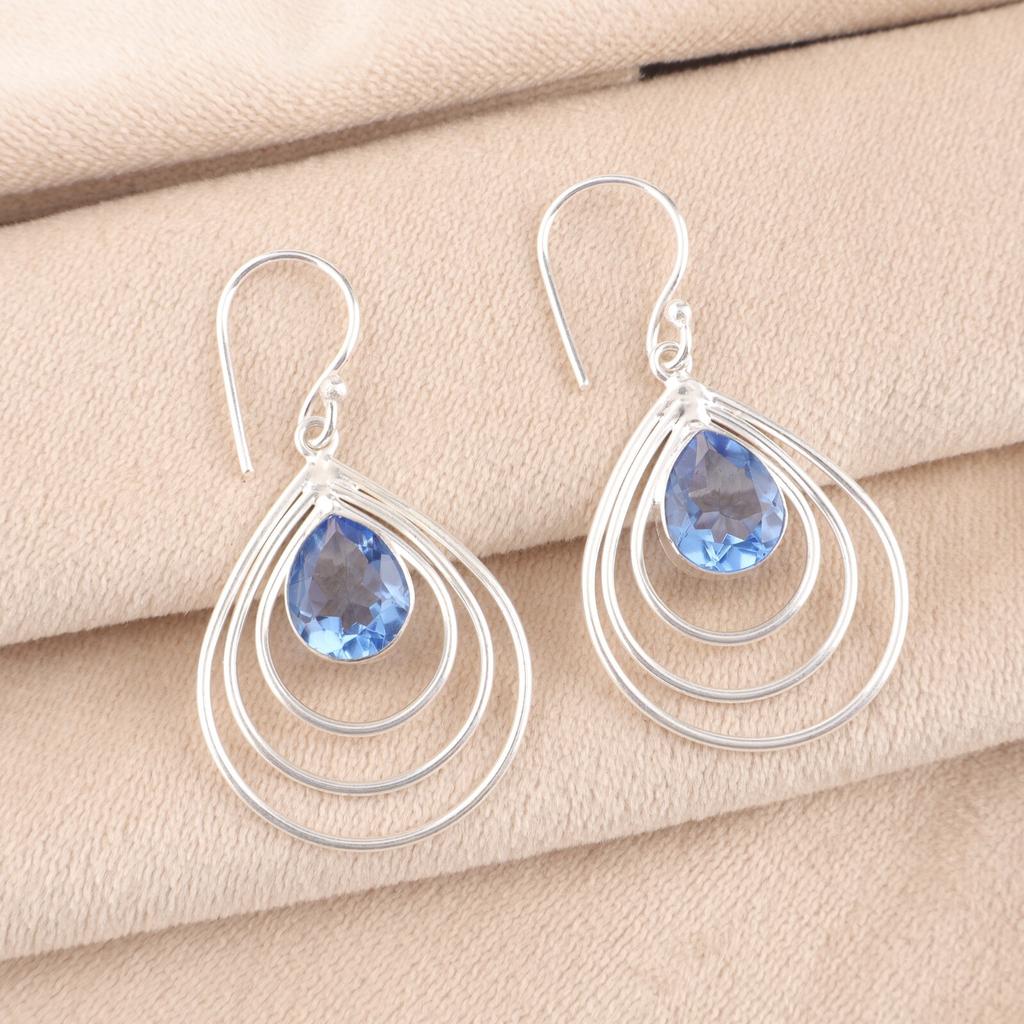 Natural Tanzanite Gemstone 925 Sterling Silver Handmade Earrings 1.80" For Her EE-31-8