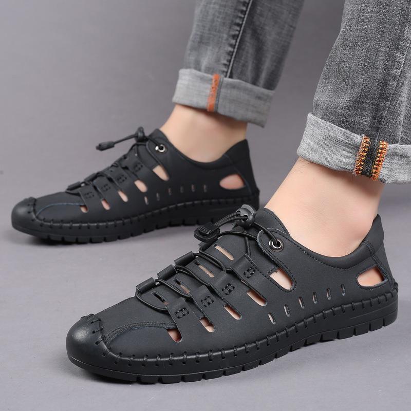 Men's Sandals New Summer Bag Head Hollow Shoes Green Outdoor Casual Shoes Fashion Soft-soled Sandals