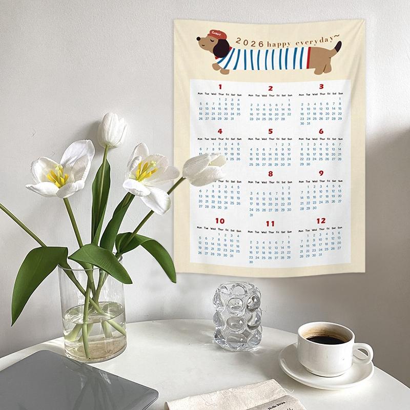 Calendar Cat Dog Tapestry Decoration Cloth Bedroom Cute Small Tapestry Background Cloth Ins Calendar Wall Hanging Decor