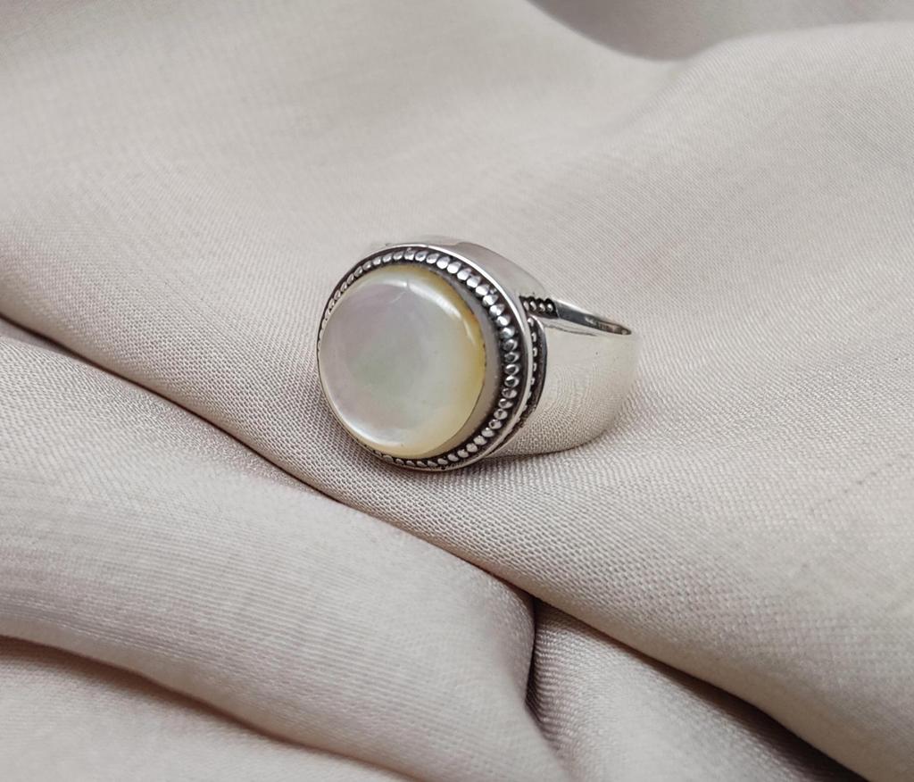 Mother of Pearl Men's Ring: 925 Sterling Silver Ocean Jewelry