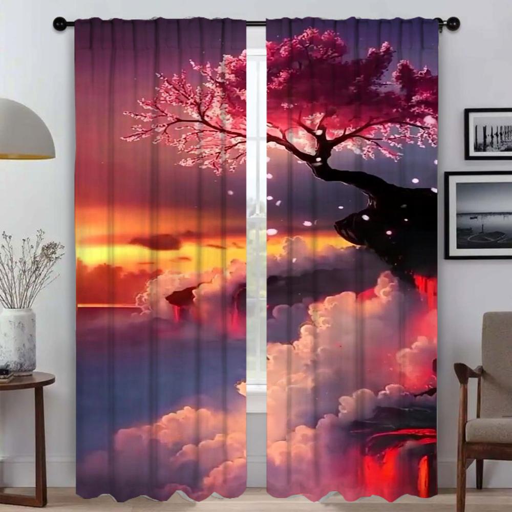 Window Curtain for Room 2 Panel Tree Shades Elegant Room Curtains Tulle for Bedroom Partition Home Interior Curtains Living