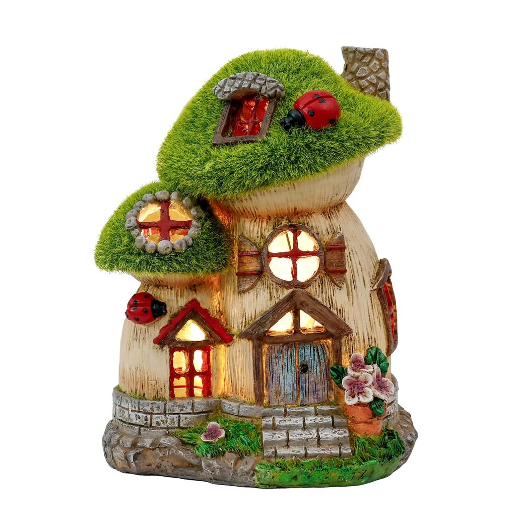 Valery Madelyn Fairy Tale Series 17cm Garden Ornament Fluffy Mushroom House Solar Lamp Solar Solar Light Garden Light Figurine Ornament Waterproof