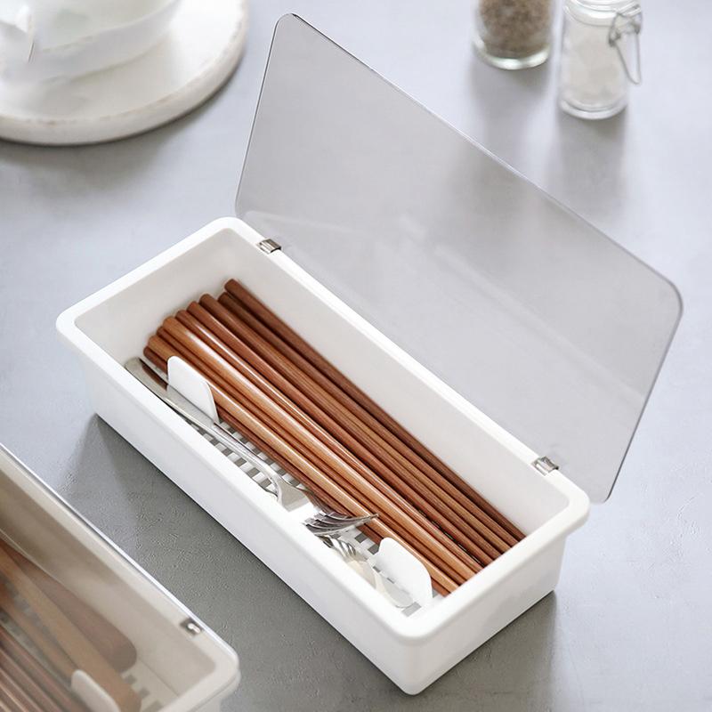 Small Large Chopstick Box Dustproof Tableware Storage Box Plastic Utensil Storage Box With Lid