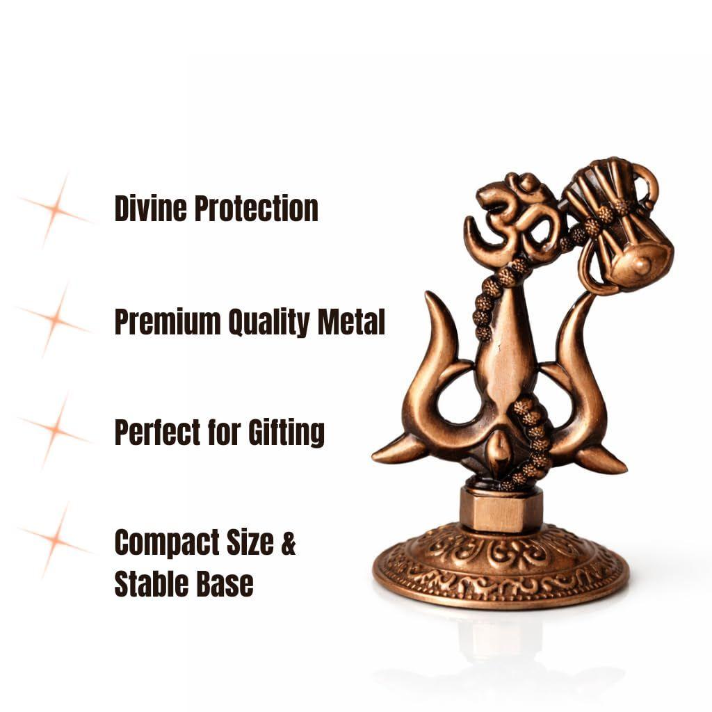 Premium Metal Shiv Trishul with Damroo Showpiece for Car Dashboard, Home Temple & Office Desk | Shiva Trishul |