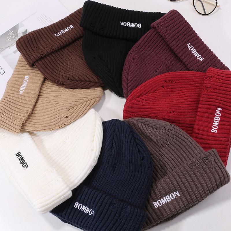 High Quality American Casual Hat Men and Women Winter Ripped Wool Hat Warm Ear Protection Knit Hat Letter Cold Hat