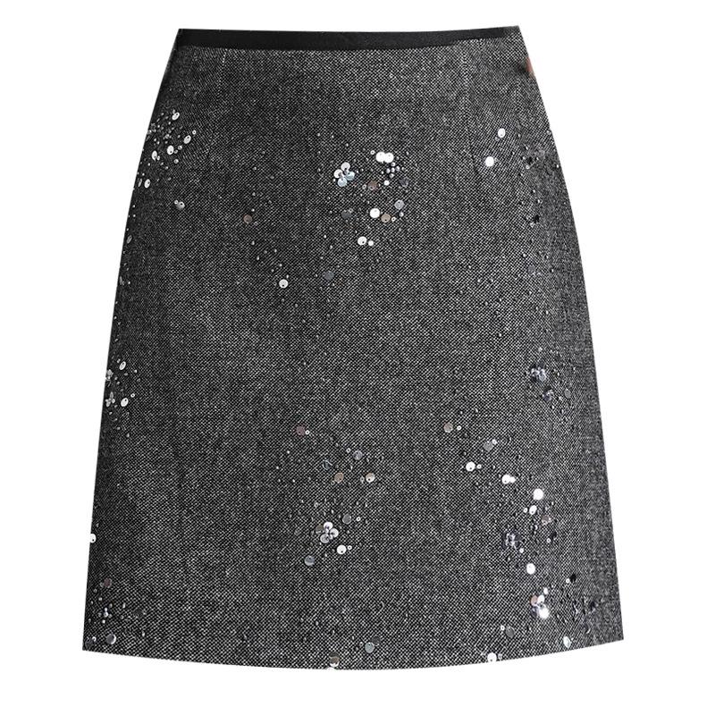 Elegant Coco Style Rhinestone High-Waisted A-Line Skirt - 2025 Autumn/Winter Petite Fashion