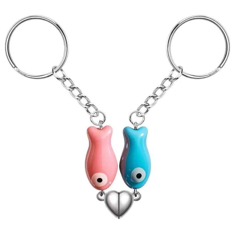 Magnetic Matching Keychain Hanging Ornament Heart Strap Fish-Shaped Keyring Ceramic Bag Pendant Couples Keychain Accessory A2