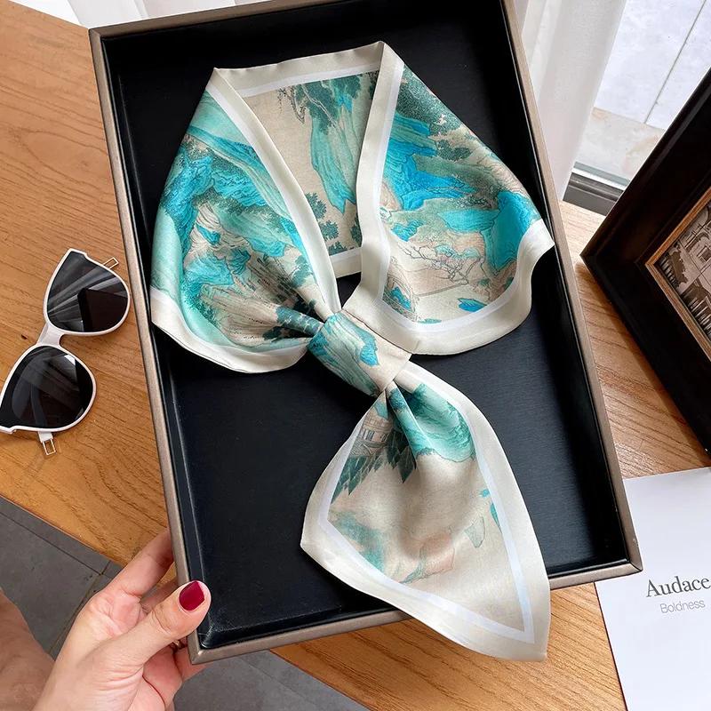 Retro Oil Painting Skinny Silk Scarf Women Foulard Neckerchief Lady Bag Ribbon Office Soft Satin Neck Hands Tie Female Hairband