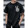 V Gesture Hand Sign Letter Print Men Round Neck Short Tee Ultra Quick Dry Trendy Smooth Light Premium Summer Streetwear Top