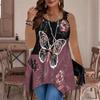 Women's Fashionable Casual Sports Double-ring Vest, Large-sized Tank Vest with Butterfly Printed Patterns, Irregular Hem, Elegant and Simple