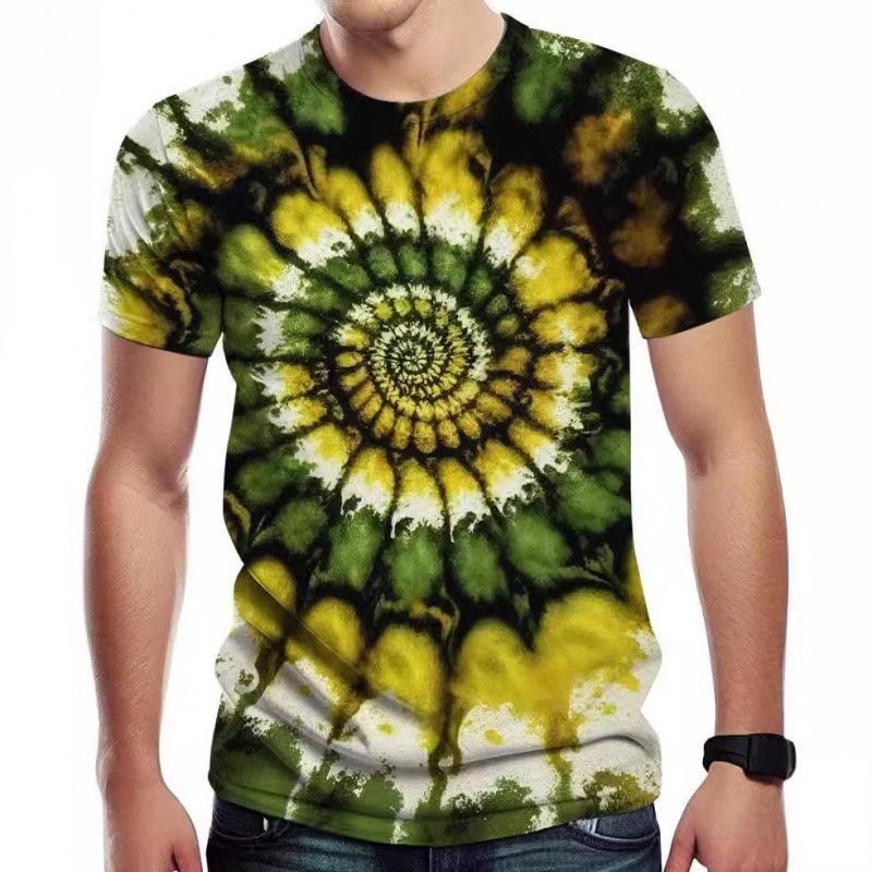 Hot selling 3D digital printed T-shirt imitation tie dye neutral camouflage men's round neck casual short sleeved shirt