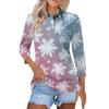 Women's Fashion Casual Lapel Short 3/4 Sleeve Christmas Print Shirt Women's Button Up Tops
