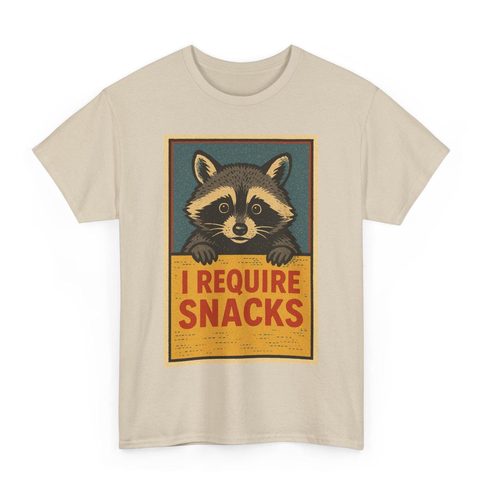 Retro Raccoon Meme T-Shirt: I Require Snacks Comic Tee 2XL