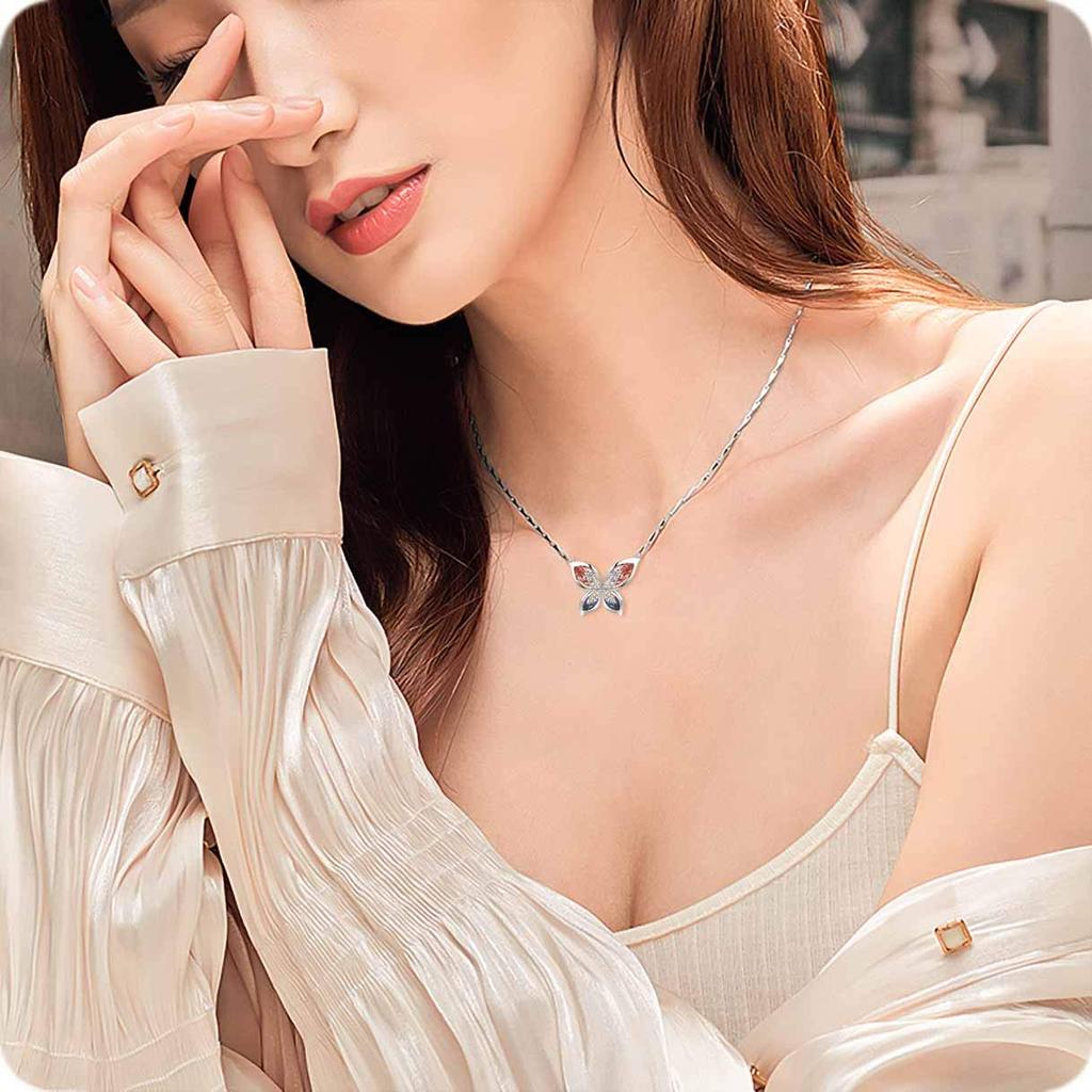 [Richapex] Crystal Necklace for Women, Butterfly Necklace, Butterfly Pendant Accessory, Chain