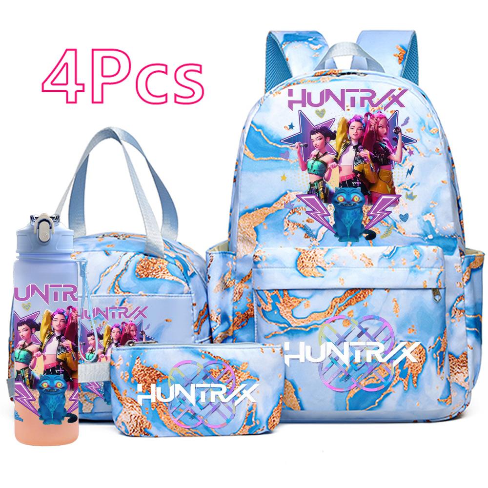 4Pcs/set New K-Pop Printed Backpack Handbag Pencil Case with 750Ml Water Bottler for Teenager Boy Girl Schoolbag Large Capacity Bookbag Mochila