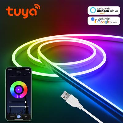 Tira de luces LED de neón USB con control por aplicación WiFi Tuya Smart Life, cinta de neón RGB para decoración de jardín al aire libre, Alexa y Google Home