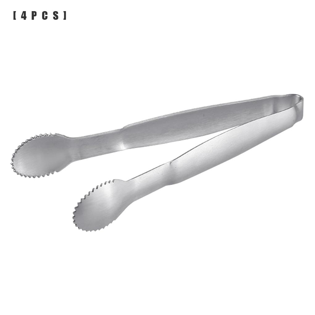 

4pcs Food Tongs Stainless Bread Clips Fruit Ice Cube Sawtooth U Barbecue Tongs
