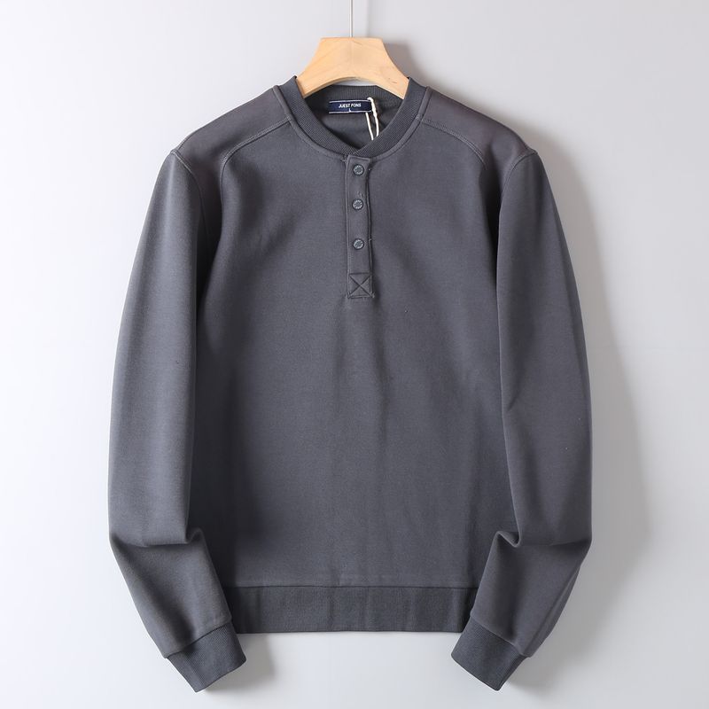American Retro Casual Wind Henry Collar Spring & Fall Pullover Sweatshirt Men Export High Street Fashionable Thickened All-Matching Tops Iron Ash 2XL [Recommended 160-180]