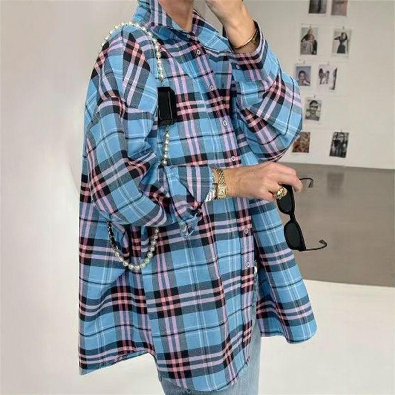 Fashion Retro Plaid Loose Long Sleeve Shirt Shirt Women Oversize Blouse Shirt Women
