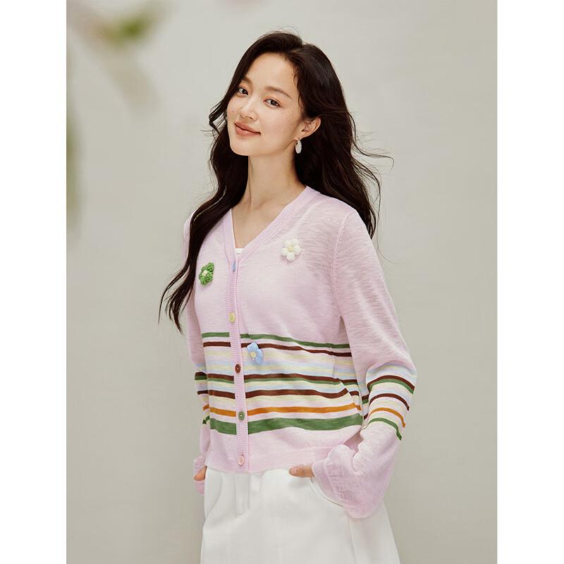 INMAN Women's Rainbow Stripe Knit Cardigan