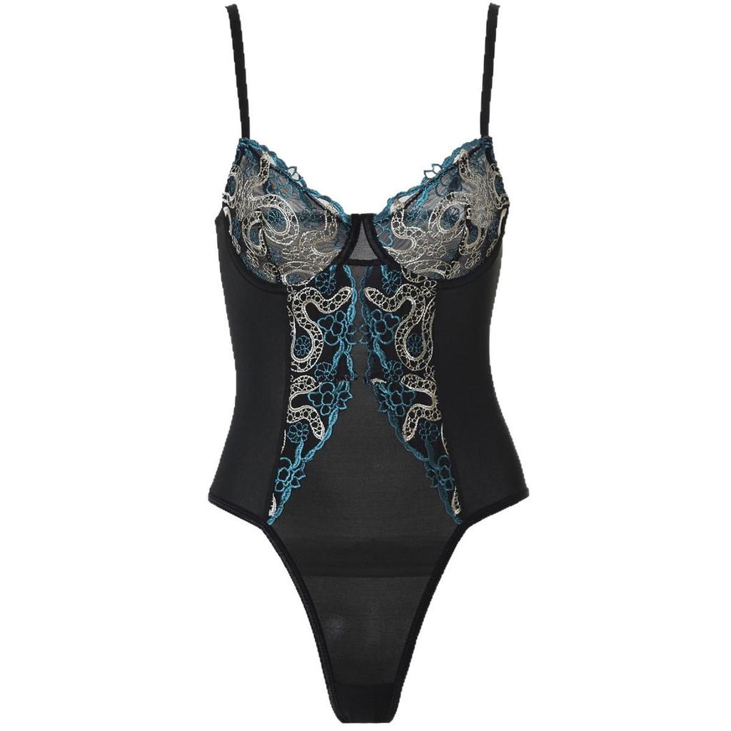 French Chic Black Lace Push-Up Embroidered Bodycon Camisole Bodysuit