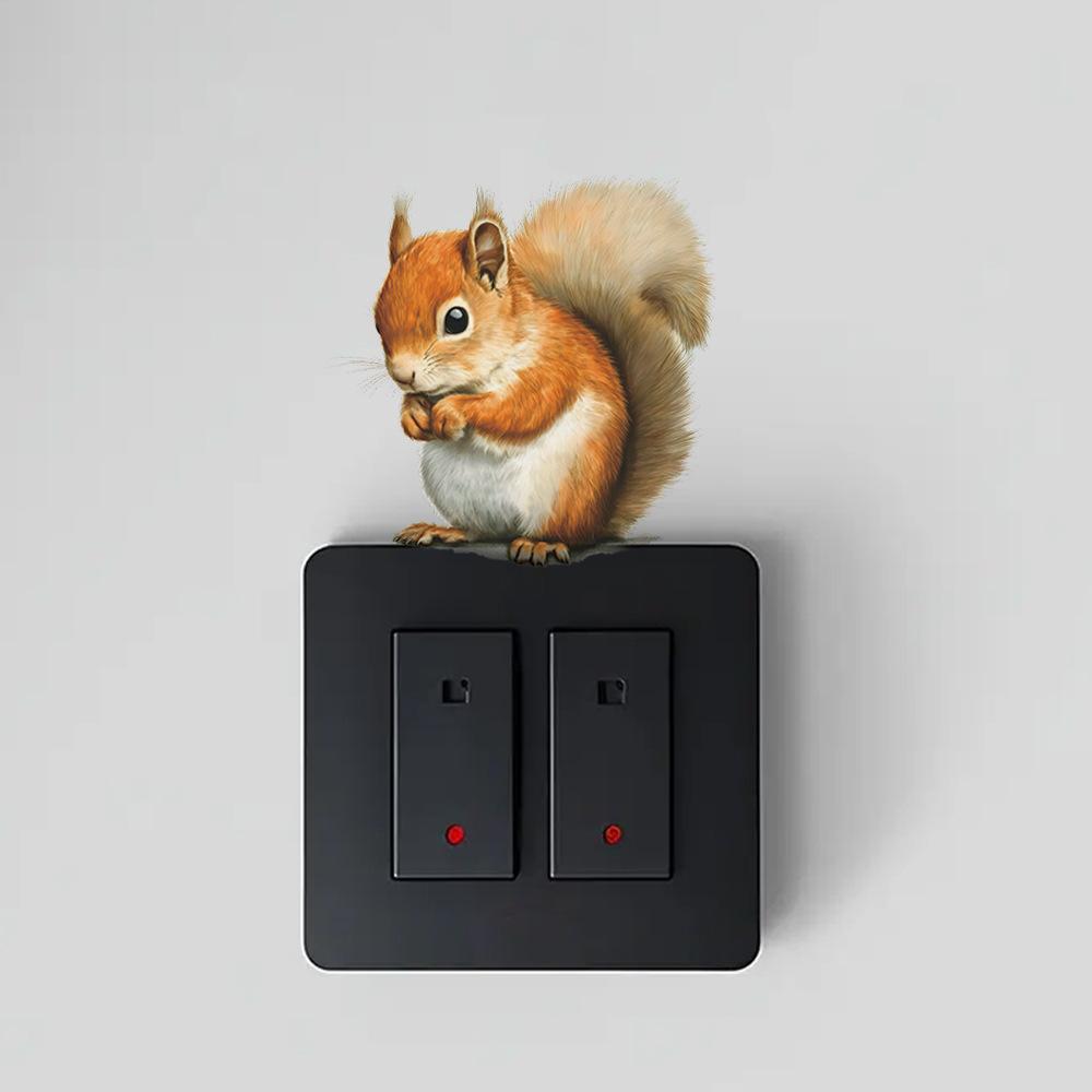 Self-adhesive Switch Stickers Cute Cartoon Squirrel for Home Wall Decor