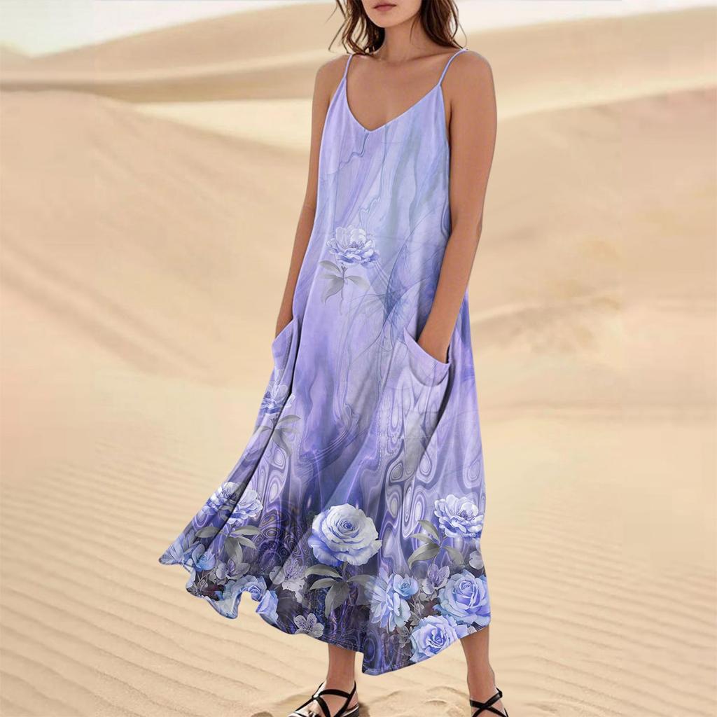 Damen Sommerkleid Lässig Locker Lange Strandurlaub Kleider
