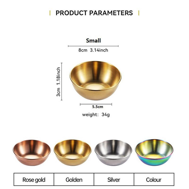 2Pcs Stainless Steel Golden Sauce Dishes Appetizer Specialty Seasoning Serving Dishes Tray Spice Plates Kitchen Tableware