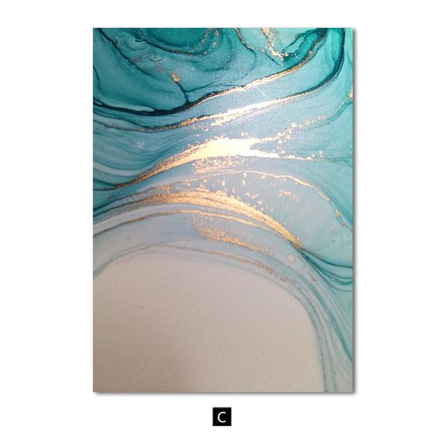 Nordic Luxury Blue Canvas Painting Modern Home Abstract Gold Poster and Print Wall Art Picture for Living Room Decoration No Frame