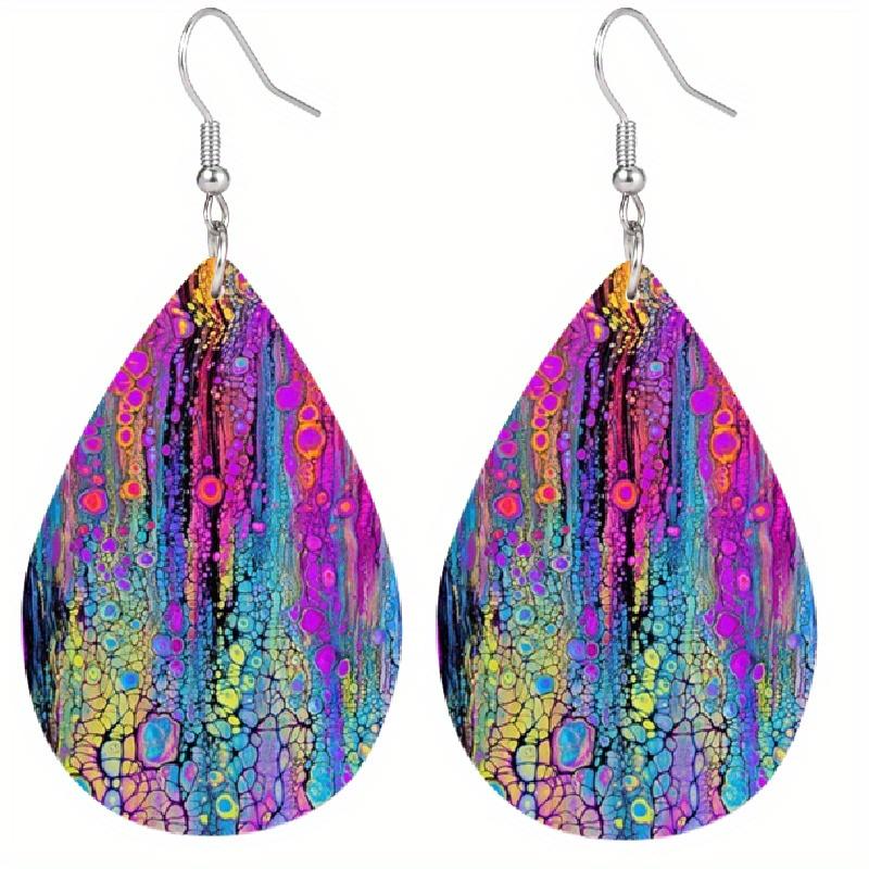 Creative Tree of Life Pattern PU Leather Earrings for Women Chic Colorful Dot Pattern Tears Earrings Trendy Female Earrings Jewelry Gifts