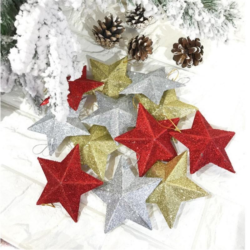 4Pcs 5CM Glitter Star Christmas Decoration Hanging Xmas Tree Pendant Ornament for Home Decor New Year 2026 DIY Gift Accessories