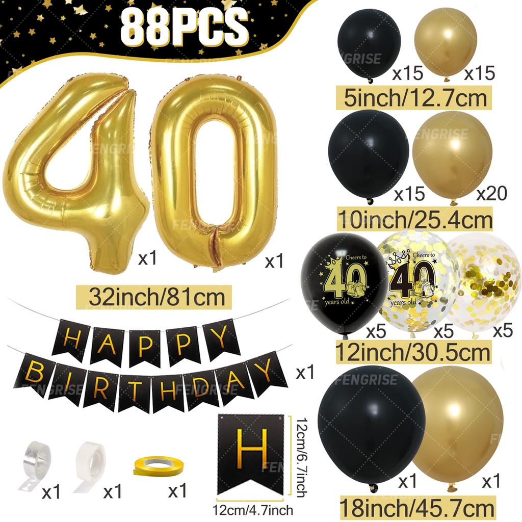 Black Gold Balloon Garland Arch Kit Happy 18 30 40 50 Year Old Birthday Party Decor Adults Anniversary Confetti Latex Balloon