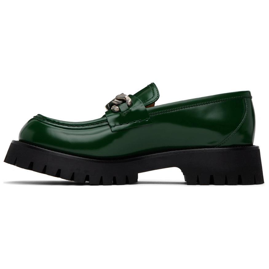 GUCCI Interlocking Leather Loafers Men's Green Black 752093 DS800 3154